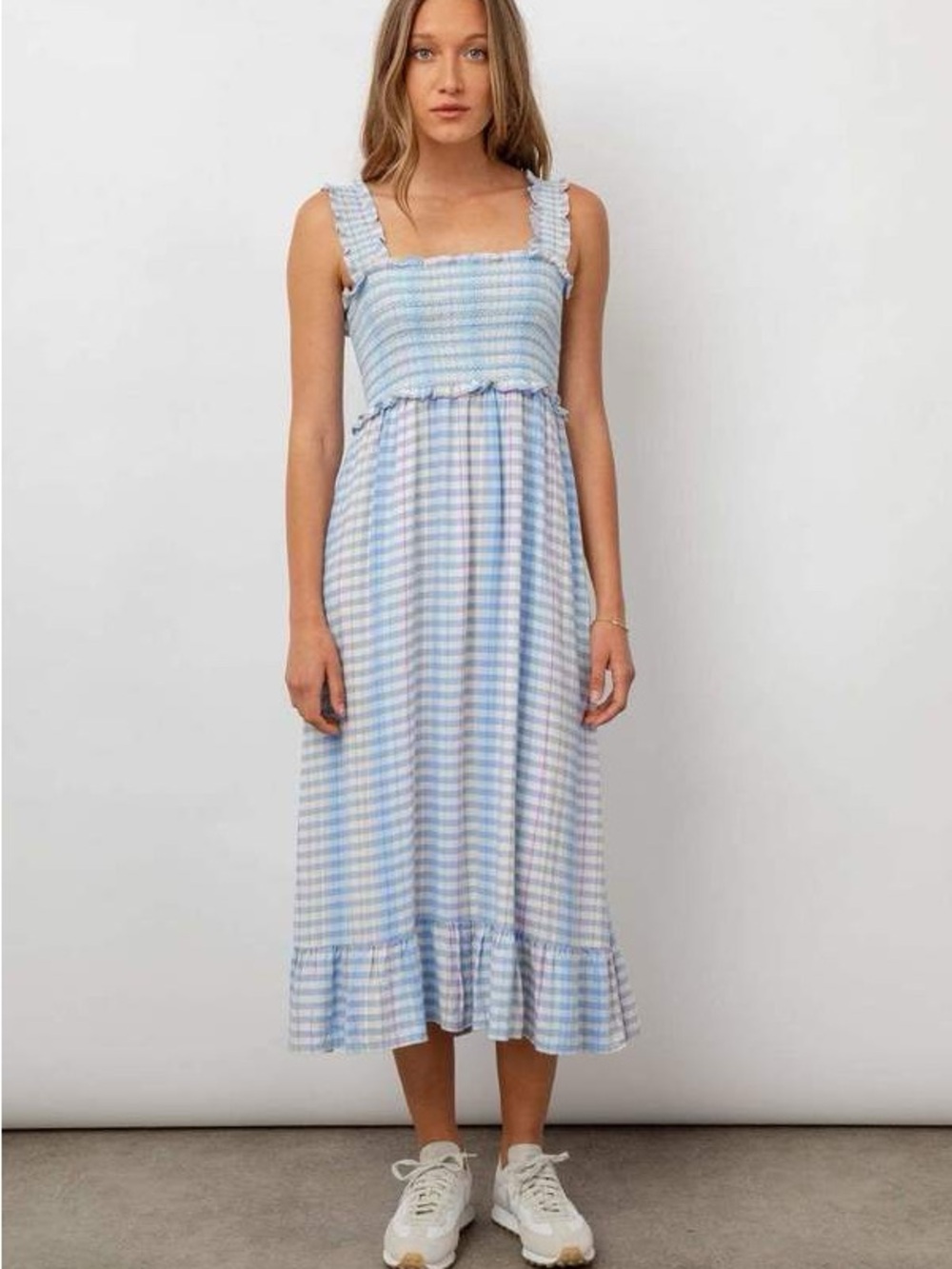 Rails Blue and White Gingham Midi Dress